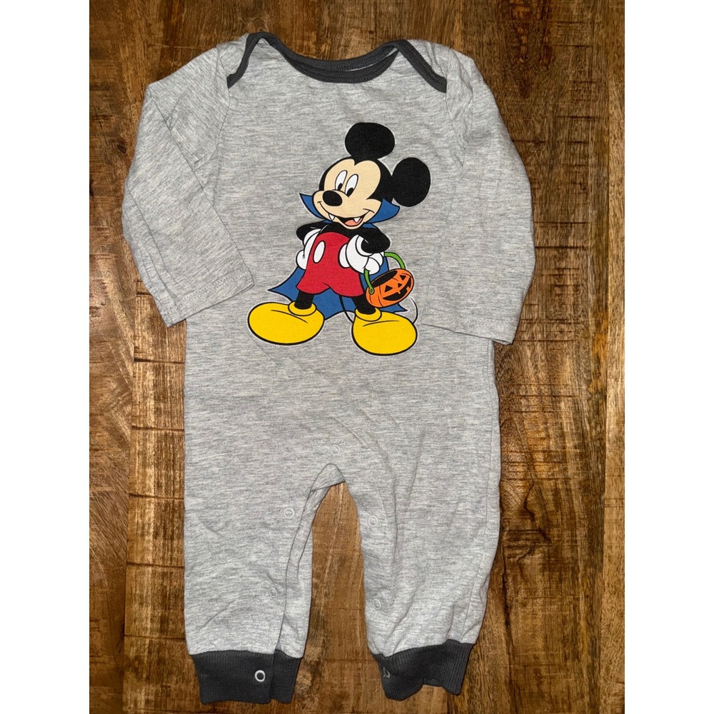 Disney Baby Mickey Mouse Vampire Halloween Gray Long Sleeve Romper 6/9M